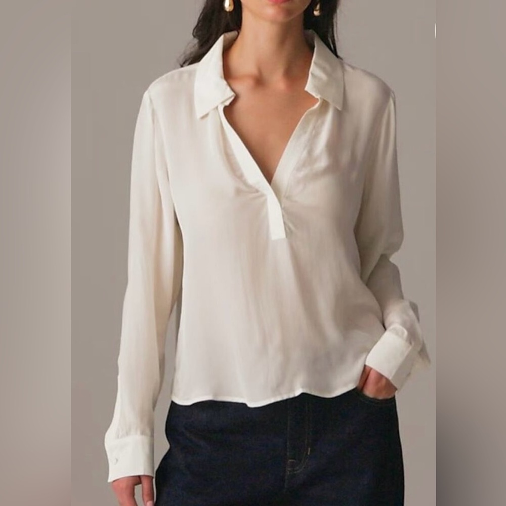 J.Crew NWOT Bungalow popover shirt in crepe de chine in ivory